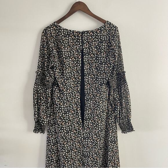 Mikael Aghal | Shirred Floral Print Chiffon Square Neck Mini Dress Long Sleeve 8 - Picture 10 of 12